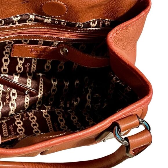 90’s Y2K Tignanello Leather Pumpkin Orange Pumpkin Spice Pebbled Shoulder Bad - Picture 9 of 16